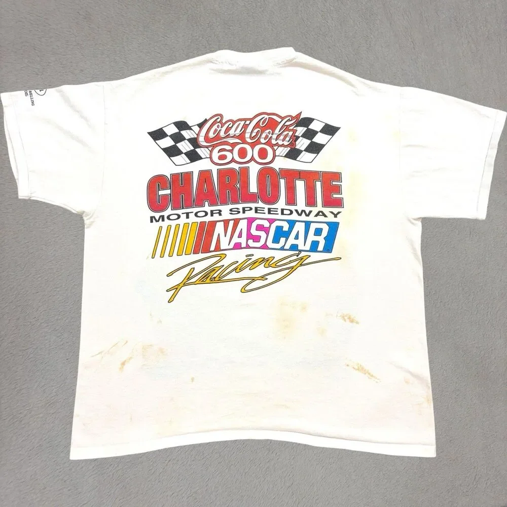 Vintage 1997 Chase Coca-Cola 600 Nascar T-Shirt Mens XL White AOP Thrashed Y2K
